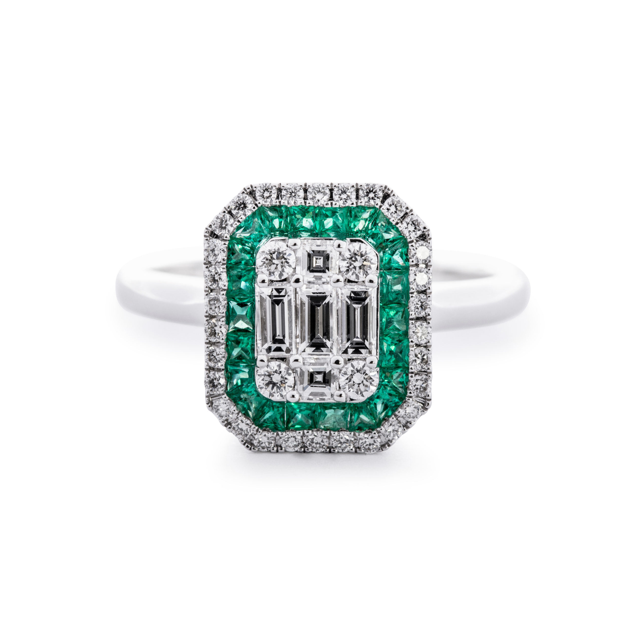 Emerald and Diamond Rectangular Cluster Ring | Jeweller in Harrogate ...