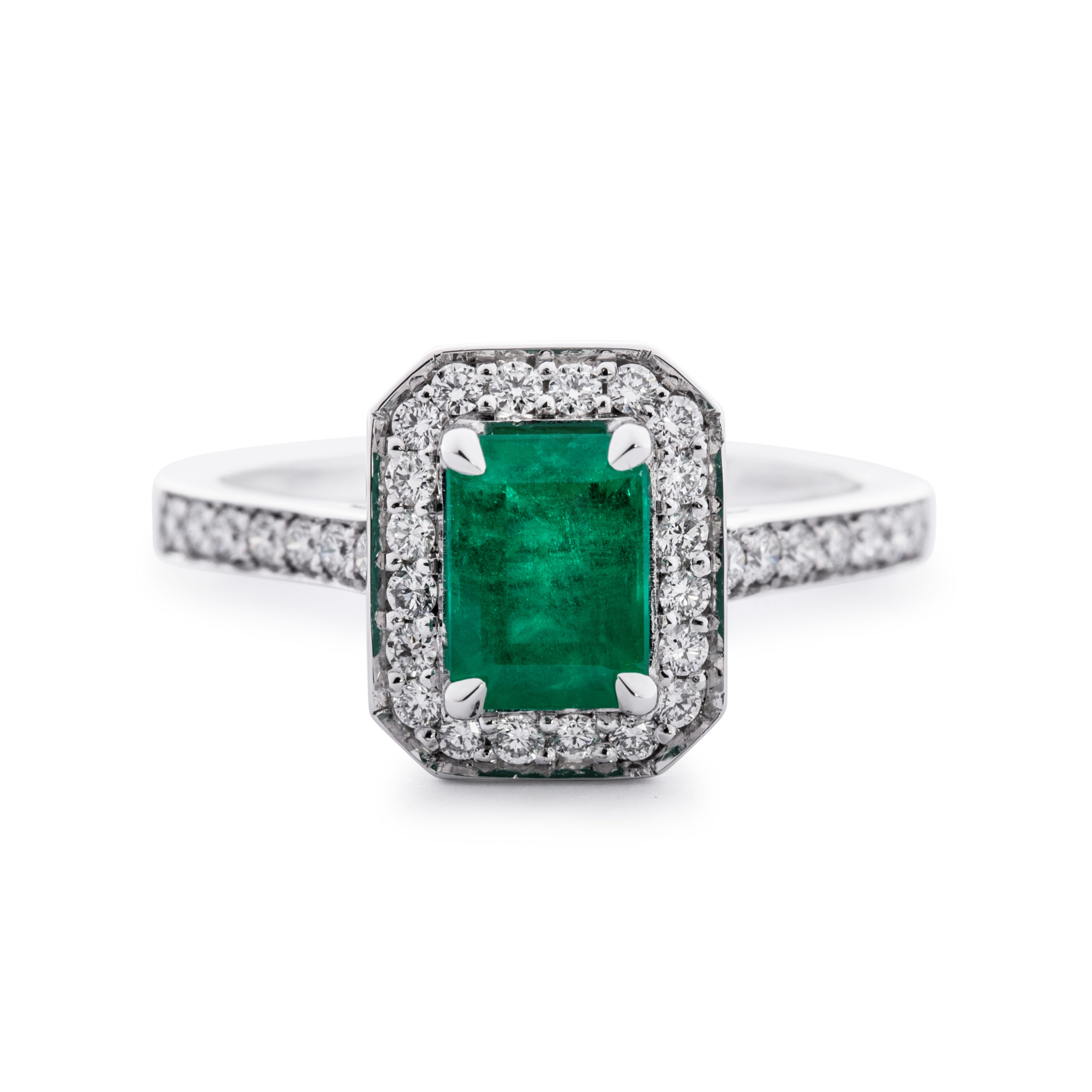 Emerald and Diamond Rectangular Halo Ring | Jeweller in Harrogate ...