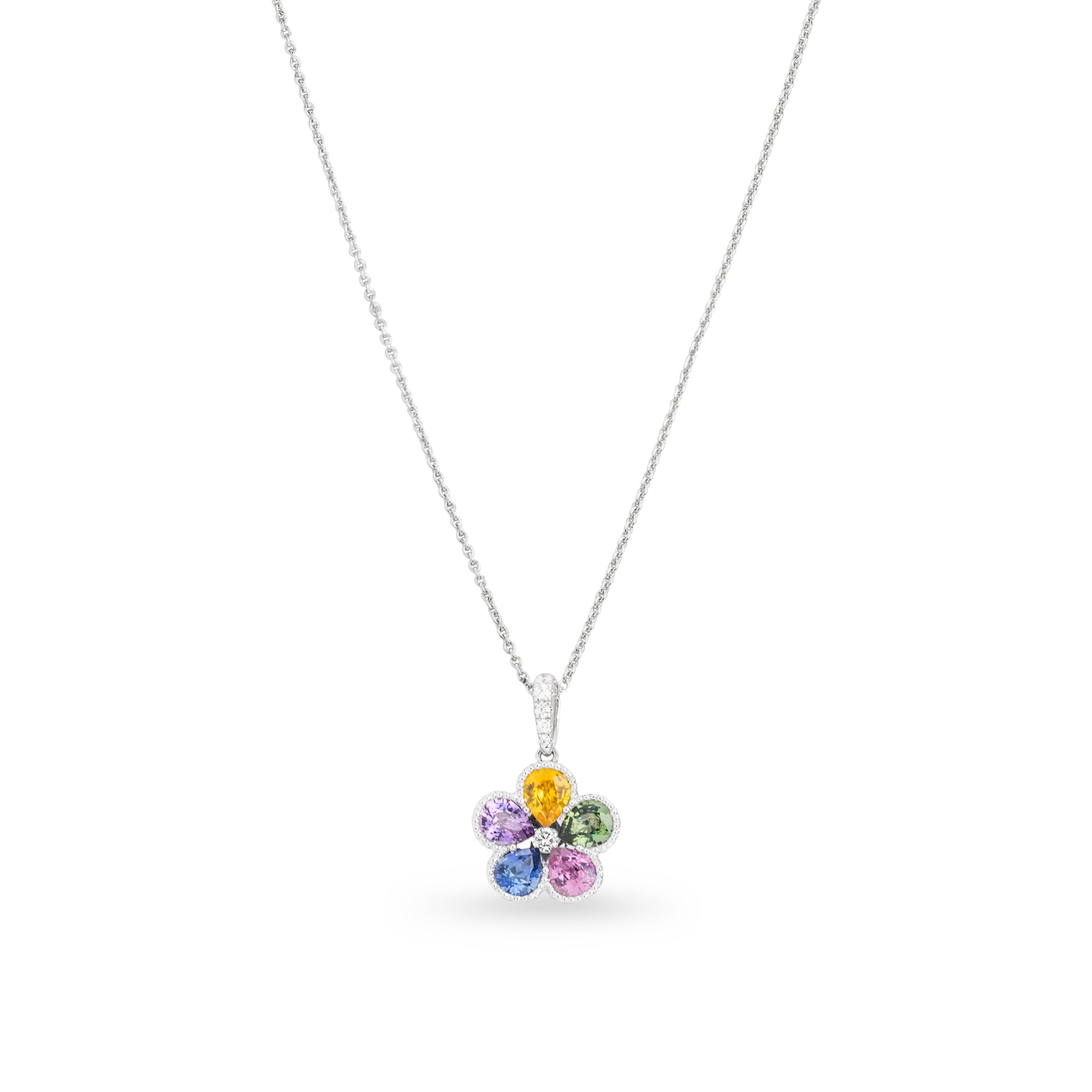 Rainbow Sapphire and Diamond Flower Pendant | Jeweller in Harrogate ...