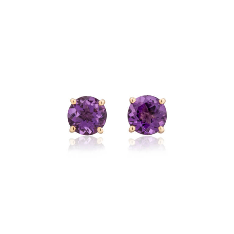 Amethyst and Yellow Gold Round Stud Earrings