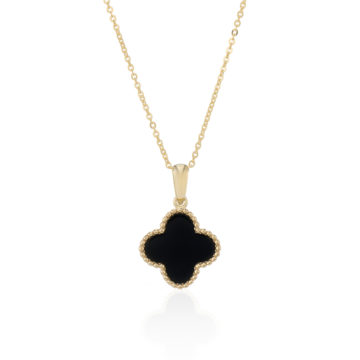Onyx and Yellow Gold Clover Motif Pendant