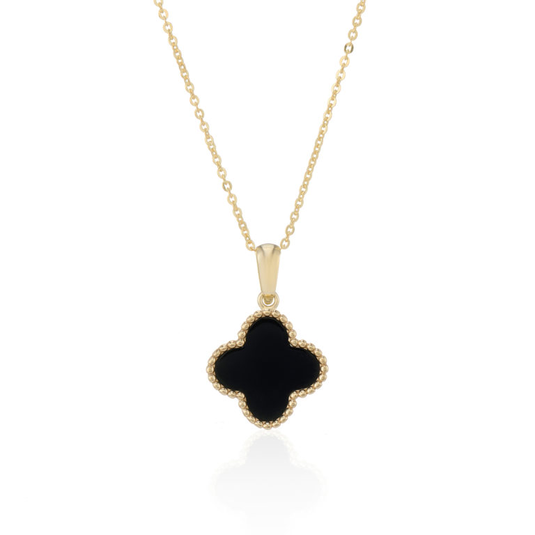 Onyx and Yellow Gold Clover Motif Pendant