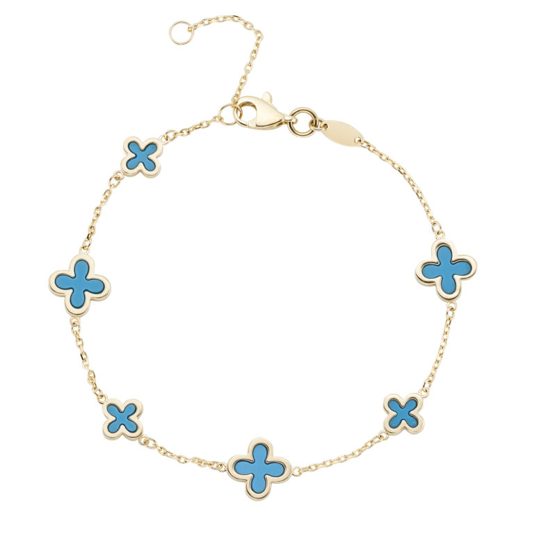 Turquoise and Yellow Gold Clover Motif Bracelet