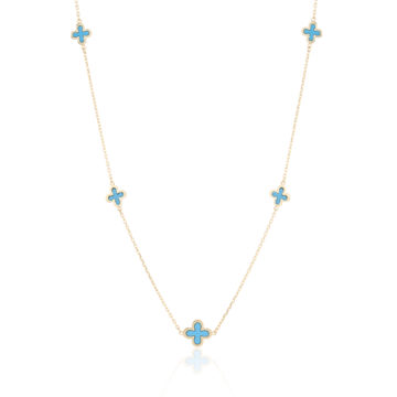Turquoise and Yellow Gold Clover Motif Necklace