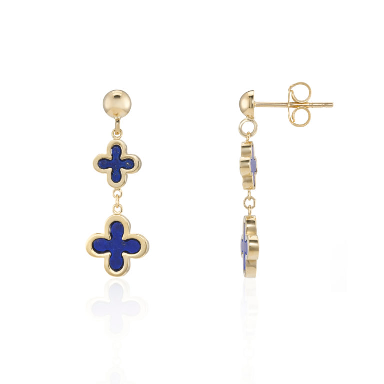 Lapis-Lazuli and Yellow Gold Clover Motif Drop Earrings