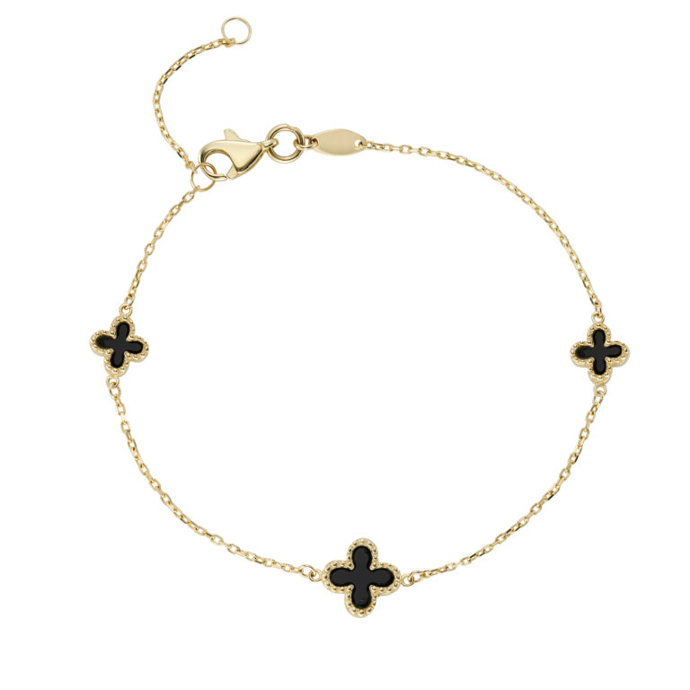 Onyx and Yellow Gold Clover Motif Bracelet