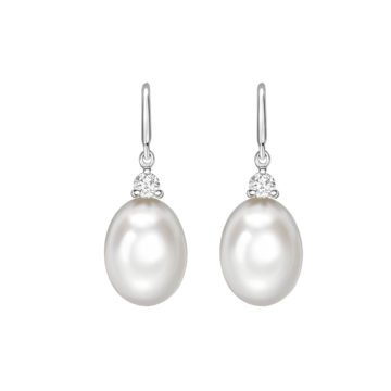 Freshwater Cultured Pearl and Diamond Drop Earrings