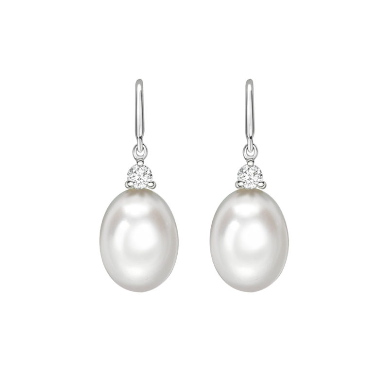 Freshwater Cultured Pearl and Diamond Drop Earrings