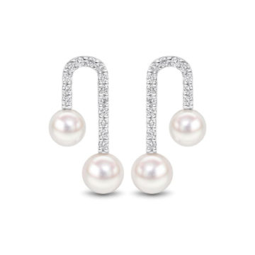 Cultured Pearl and Diamond Curved Earrings
