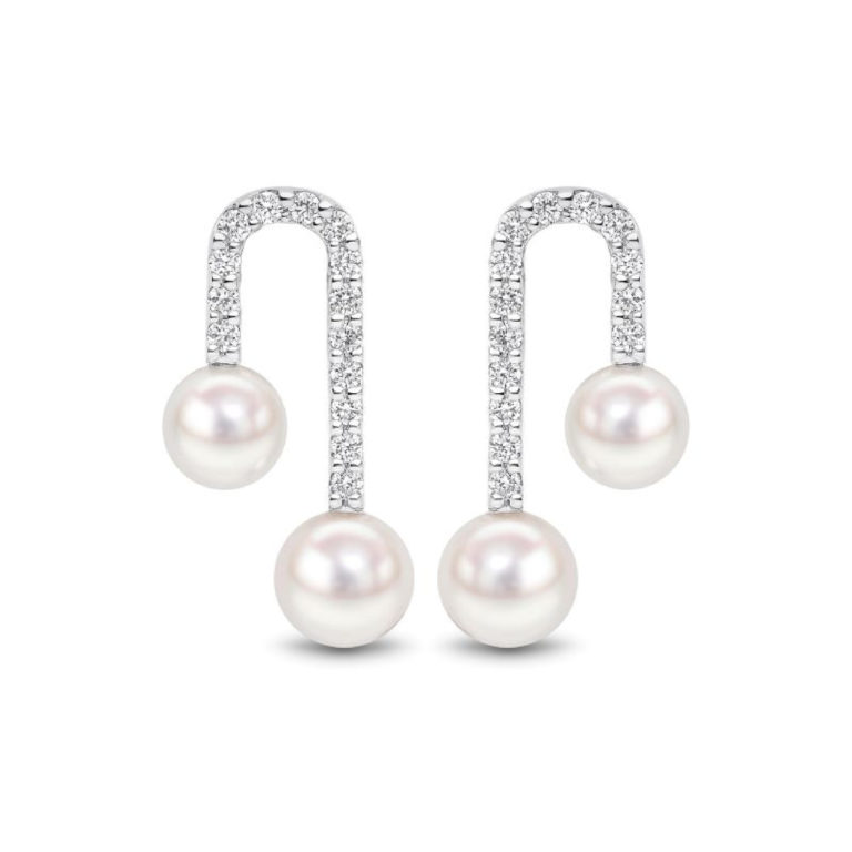 Cultured Pearl and Diamond Curved Earrings