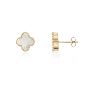 Mother-of-Pearl and Yellow Gold Clover Motif Earrings