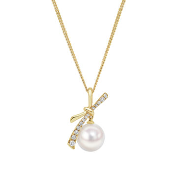 Cultured Pearl and Diamond Bow Pendant