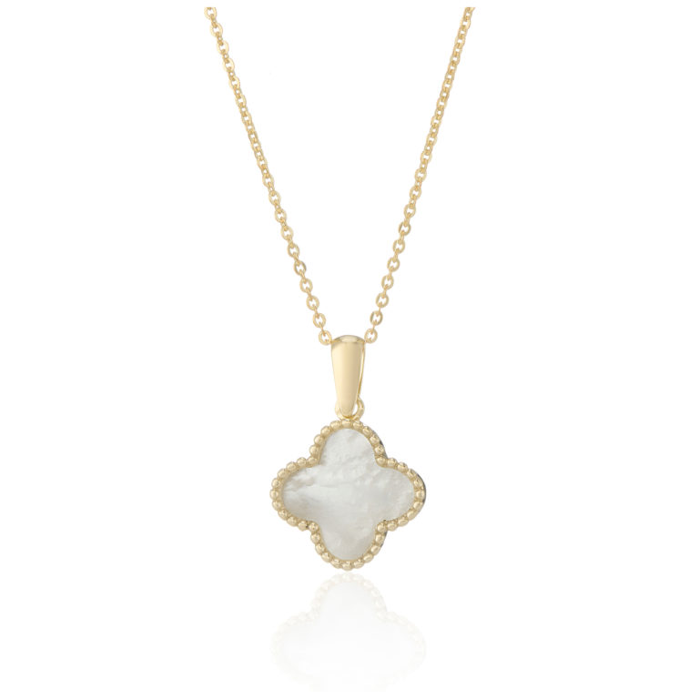 Mother-of-Pearl and Yellow Gold Clover Motif Pendant