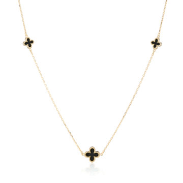 Onyx and Yellow Gold Clover Motif Necklace