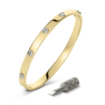 Yellow and White Gold Screw Design Bangle