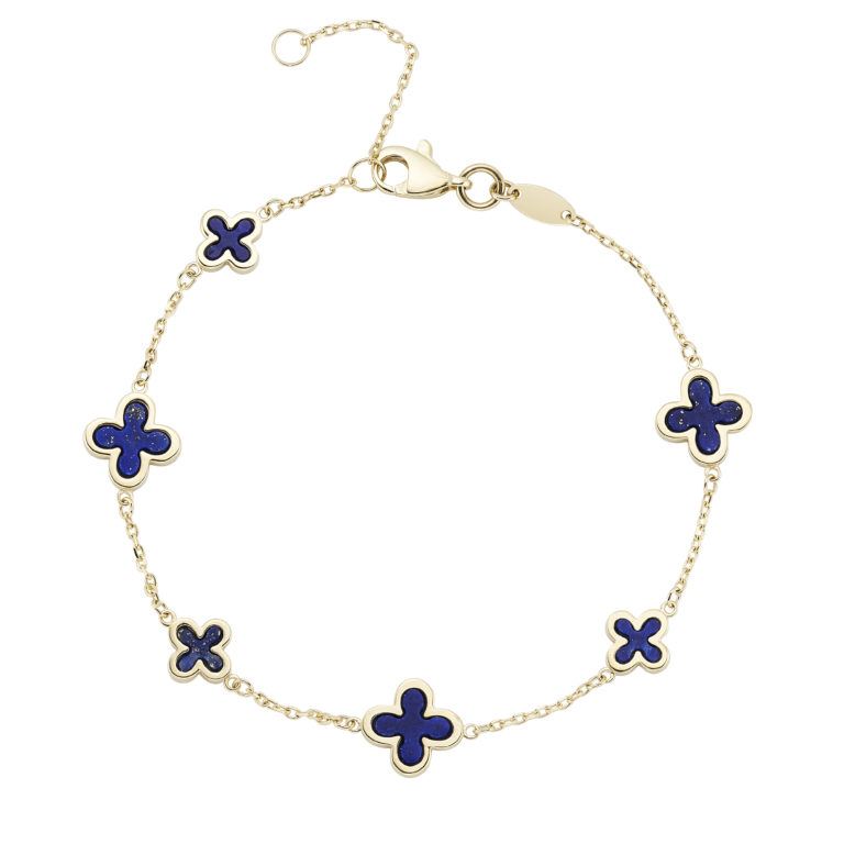 Lapis-Lazuli and Yellow Gold Clover Motif Bracelet