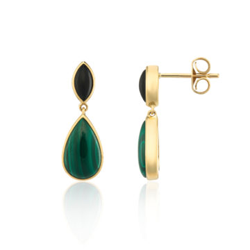 Malachite and Onyx Yellow Gold Drop Earrings