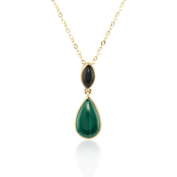 Malachite and Onyx Yellow Gold Drop Pendant