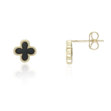 Onyx and Yellow Gold Clover Motif Stud Earrings