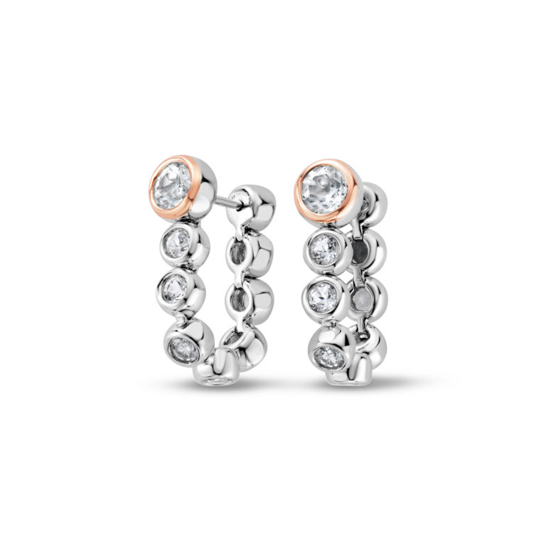 Clogau Silver Celebration White Topaz Drop Hoop Earrings