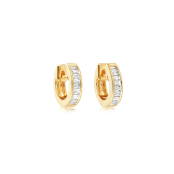 Baguette Cut 0.42ct Diamond Yellow Gold Hoop Earrings