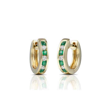 Emerald and Diamond Yellow Gold Hoop Earrings