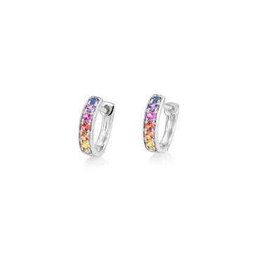 Rainbow Sapphire and White Gold Small Hoop Earrings