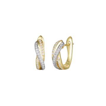 Round Brilliant Cut 0.28ct Diamond Yellow and White Gold Crossover Hoop Earrings