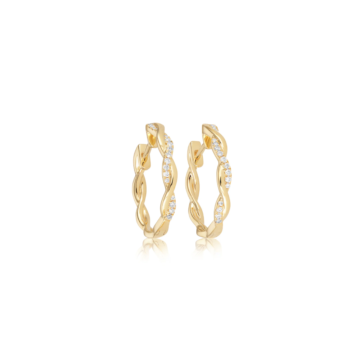 Round Brilliant Cut 0.11ct Diamond Yellow Gold Twist Hoop Earrings