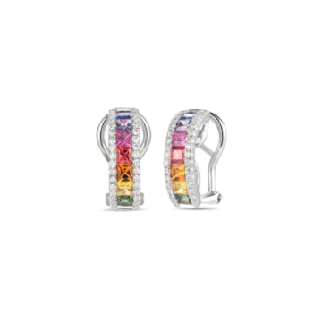 Rainbow Sapphire and Diamond Hoop Earrings