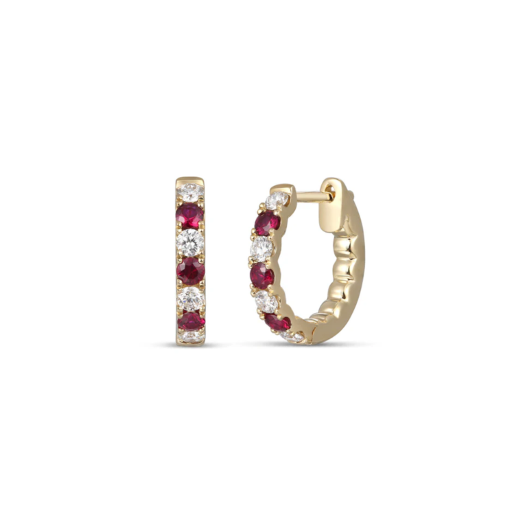 Ruby and Diamond Yellow Gold Hoop Earrings