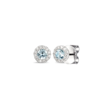 Aquamarine and Diamond Halo Stud Earrings