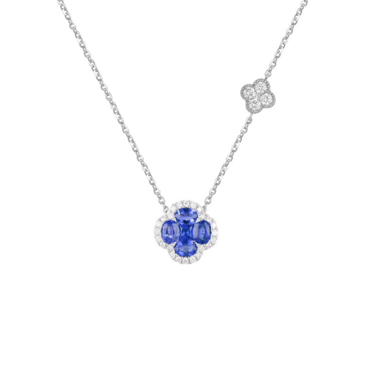 Sapphire and Diamond Clover Necklace